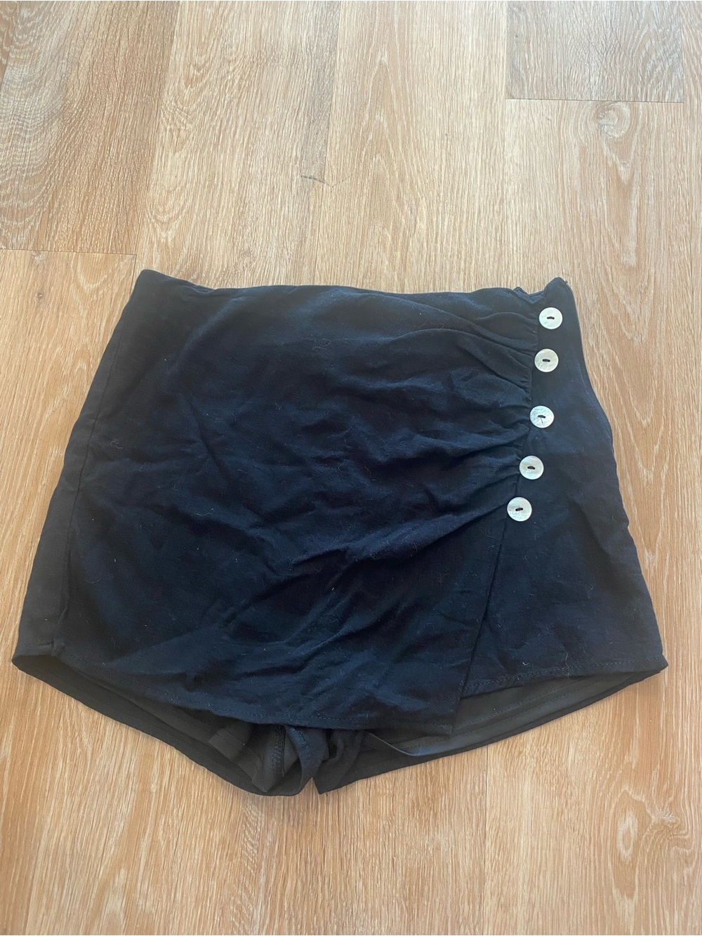 Mahina Black Wrap-Front Skort with Side Buttons